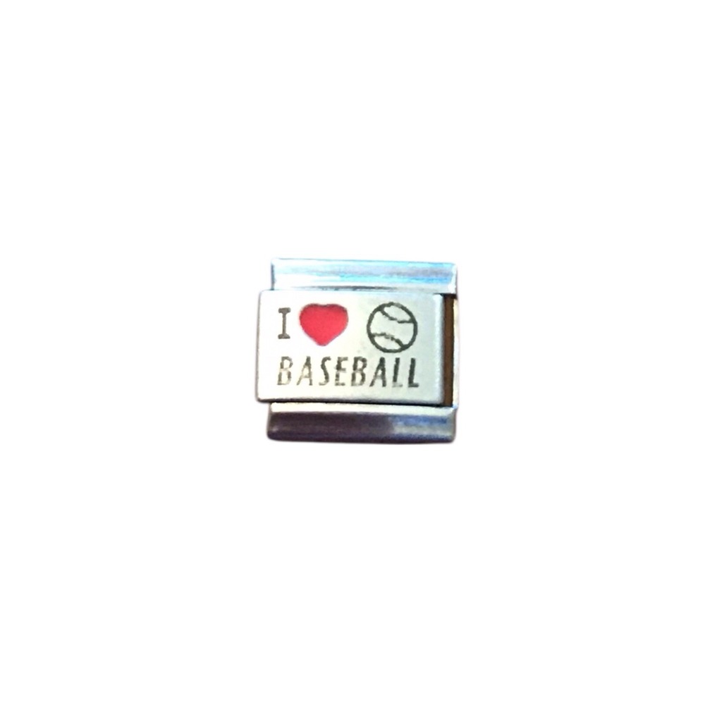 I Red Heart Love Baseball Italian Charm Enamel Link‎ 9MM